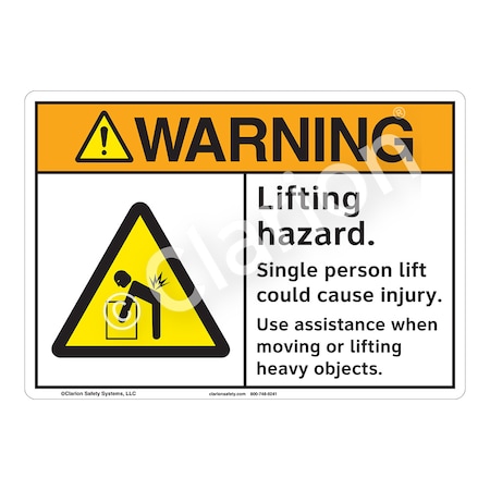 Warning Lifting Hazard Sign (F1168-)|Flexible Polyester 14" X 10" Self Adhesive Back|ANSI Signs|Sign for Warehouses, Manufacturing, Factories, Construction Area, Workplace, Laboratory